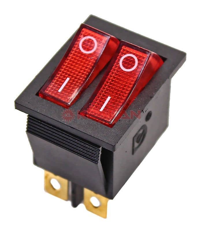 Выключатель клавишный 250V 15А (6с) ON-OFF красный с подсветкой двойной Rexant