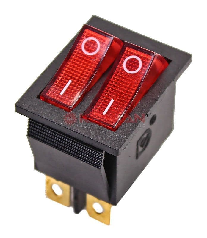 Выключатель клавишный 250V 15А (6с) ON-OFF красный с подсветкой двойной REXANT