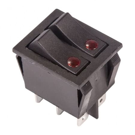 Выключатель клавишный 250V 15А (6с) ON-OFF черный с подсветкой двойной REXANT