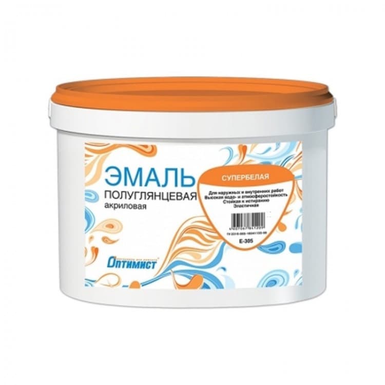 Эмаль акриловая супербелая полуглянцевая "Оптимист" 1кг. E 305