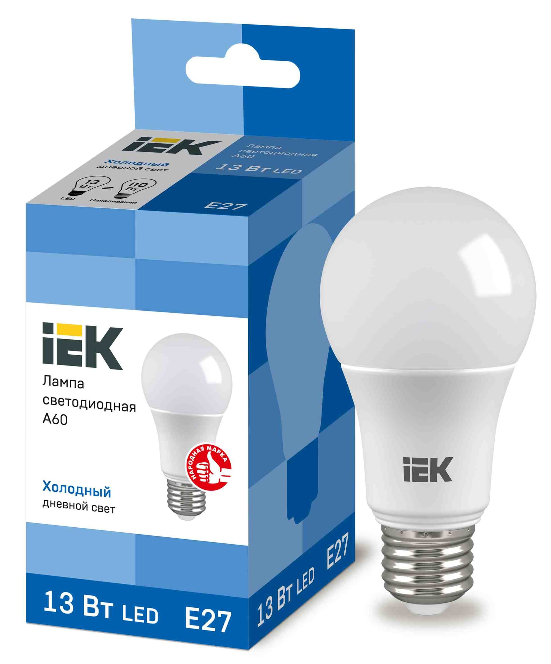Лампа IEK светодиод 13Вт груша А60 Е27 6500К 1170Лм матовая IEK (10/100)