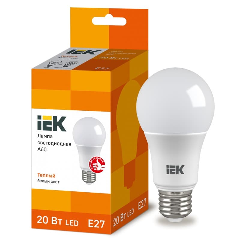 Лампа IEK светодиод 20Вт груша A70 Е27 3000К 1800Лм матовая IEK (10/100)