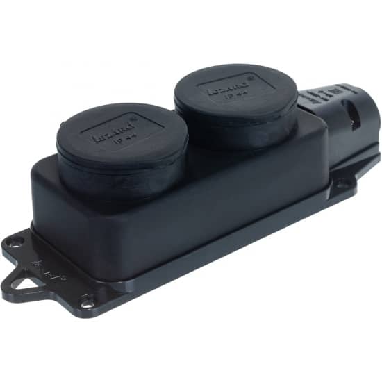 Колодка 2 гнезда с 3/К черная каучук с крышкой IP44 EKF