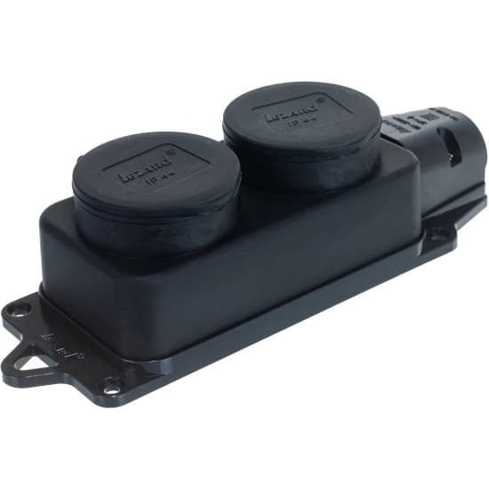 Колодка 2гн с 3/К черная каучук с крышкой IP44 EKF (1/36)