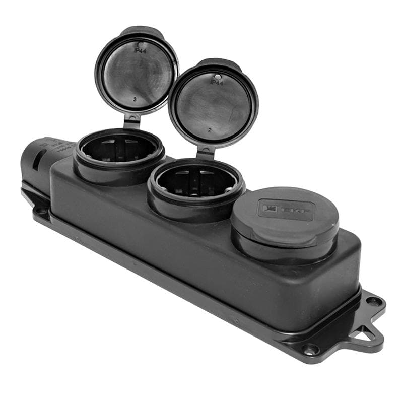 Колодка 3гн с 3/К черная каучук с крышкой IP44 EKF (1/36)