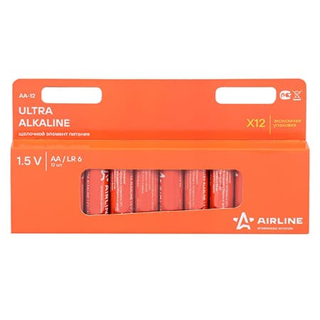 Батарейки алкалиновые AA, 1.5В, 12 шт. Airline (арт. AA12)