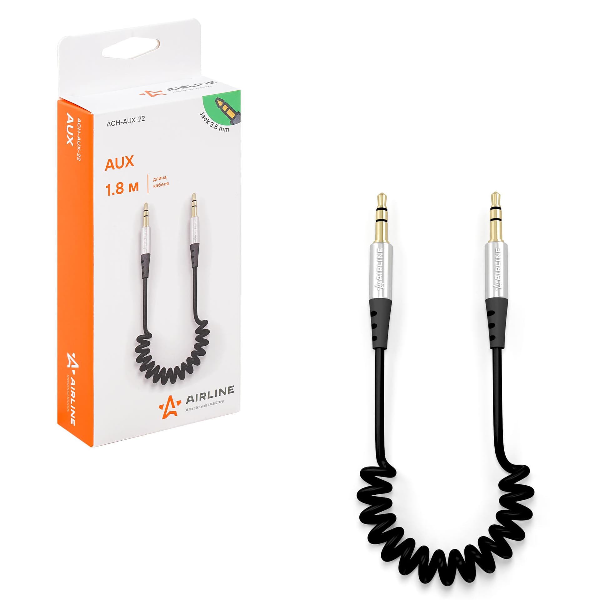 Кабель AUX 3.5 mm Jack - 3.5 mm Jack 1.8м черный Airline ACHAUX22