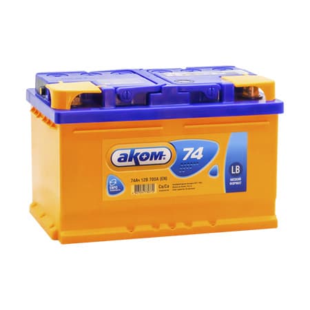 Аккумулятор 75 Ач 6CT-74VL LB AKOM о.п. (0) Евро низкий (LB3)