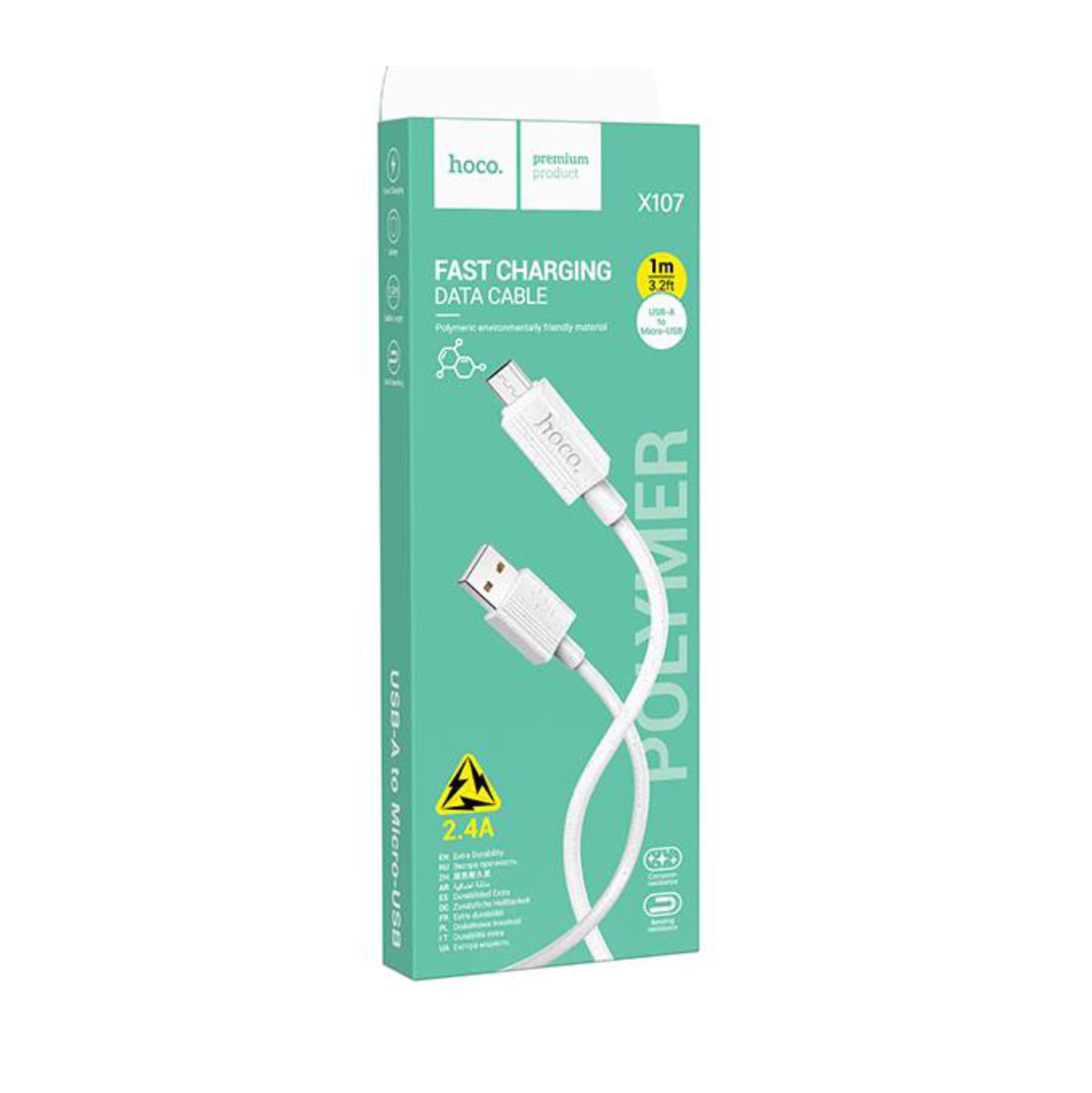 Кабель Usb to Micro HOCO X107 Favor, 1.0м, 2.4А, белый