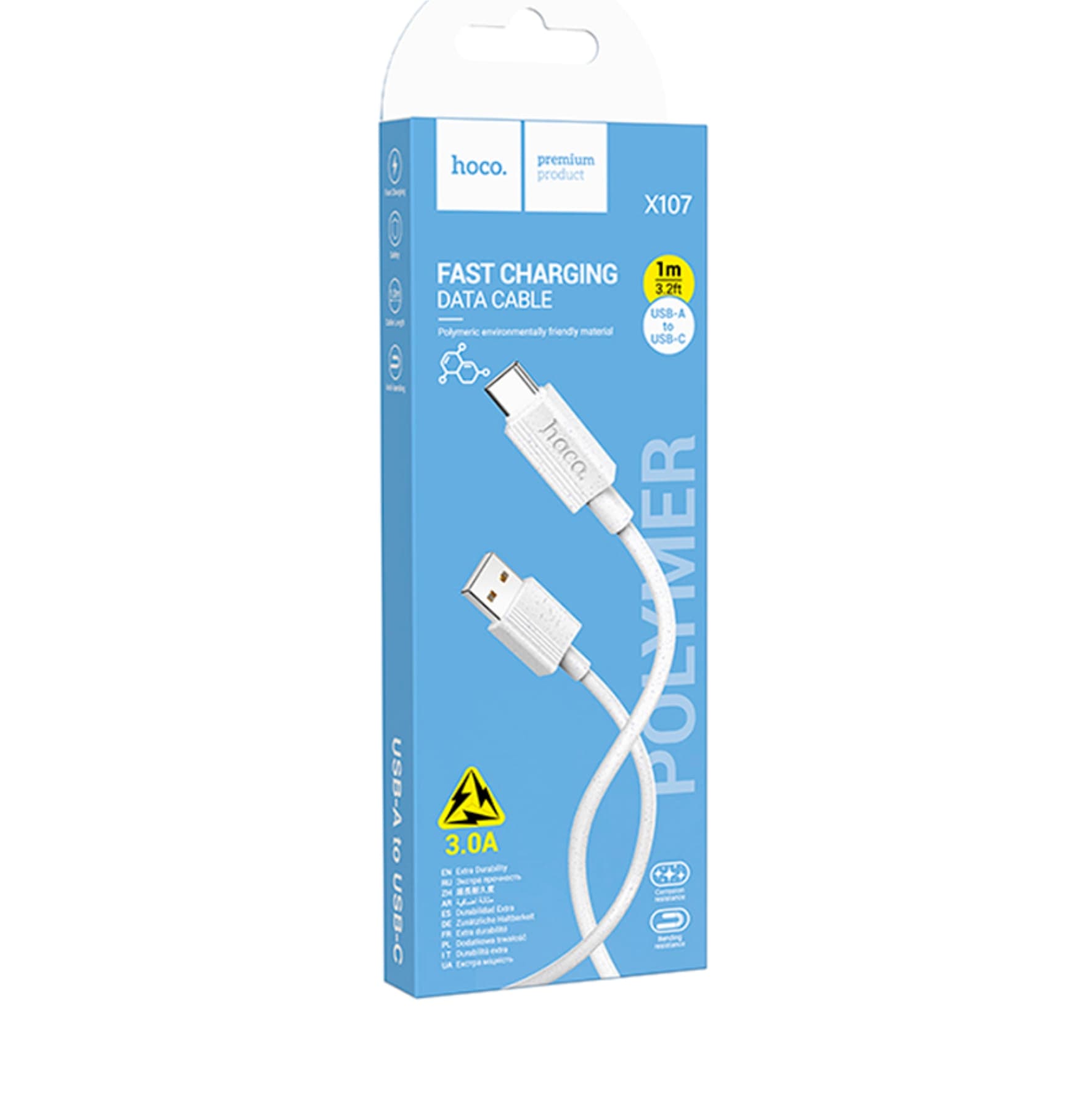 Кабель Usb to Type-c HOCO X107 Favor, 1.0м, 3.0А, белый