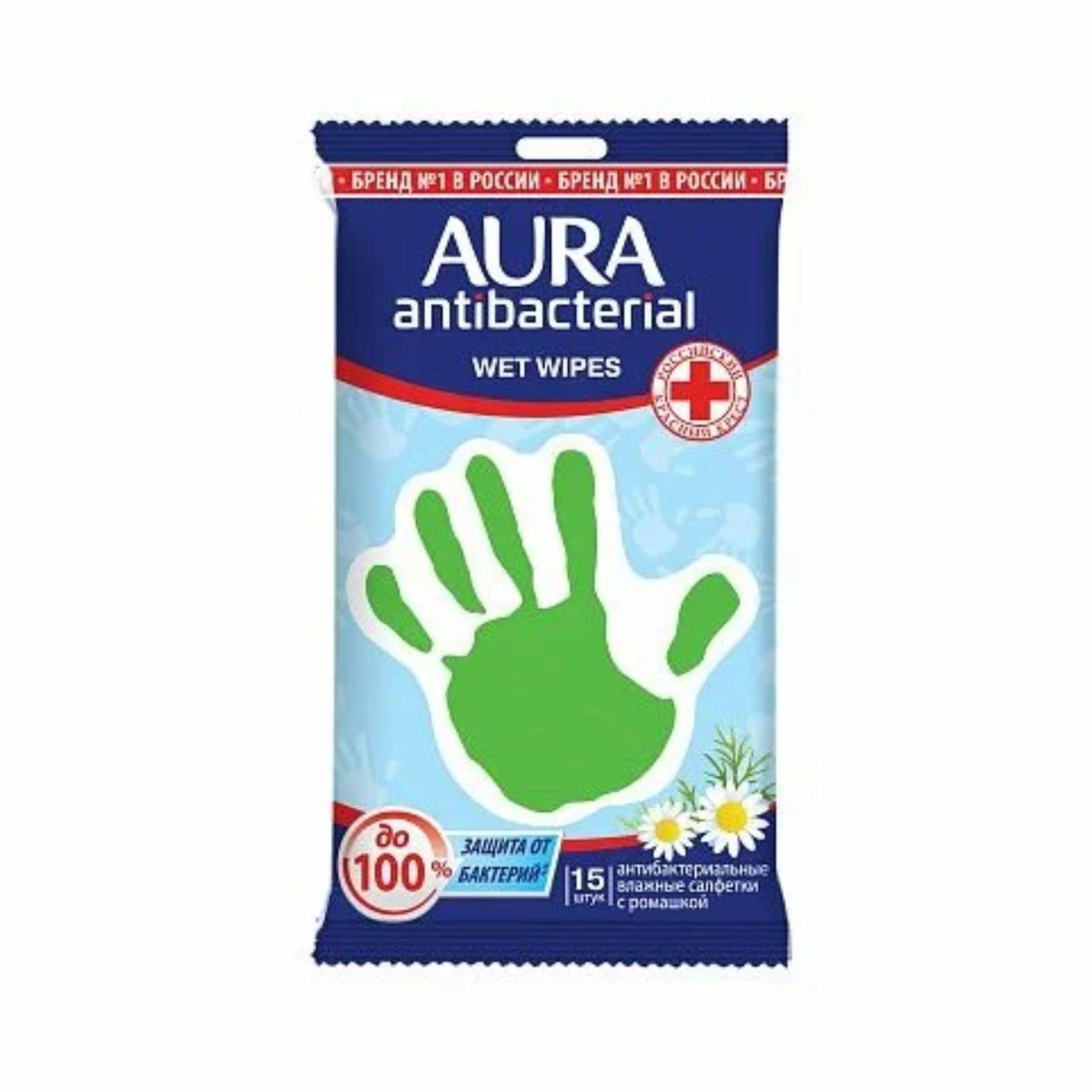 Салфетки влажные антибактериальные Aura "Ромашка" 15шт.