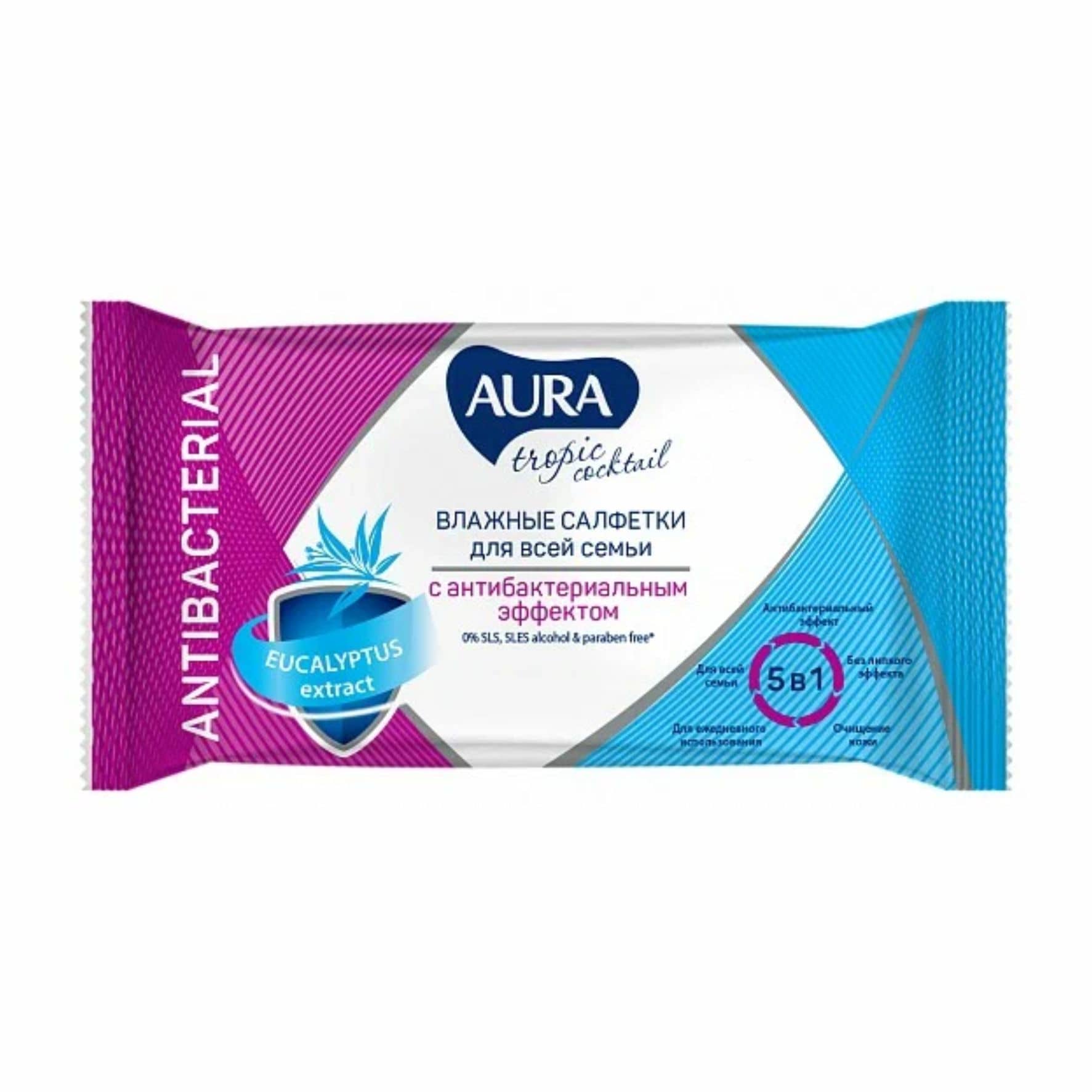 Салфетки влажные антибактериальные Aura Тропик 15шт. 33533