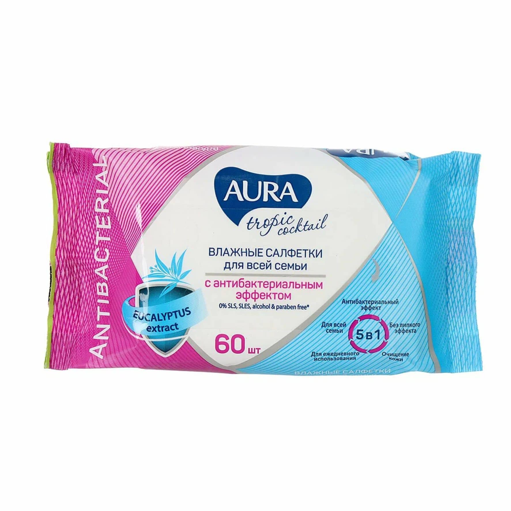 Салфетки влажные антибактериальные Aura Тропик 60шт. 33534