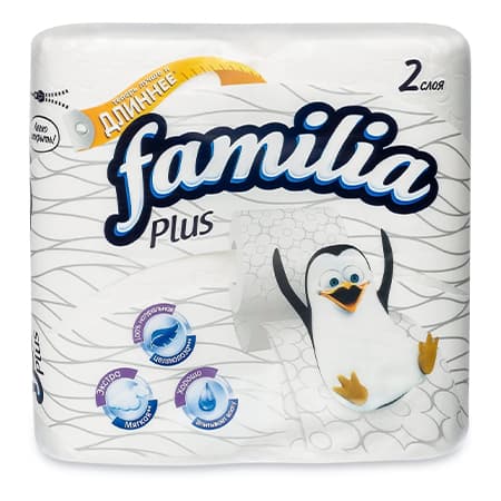 Бумага туалетная Familia Плюс 2-х сл. (4 рул.)