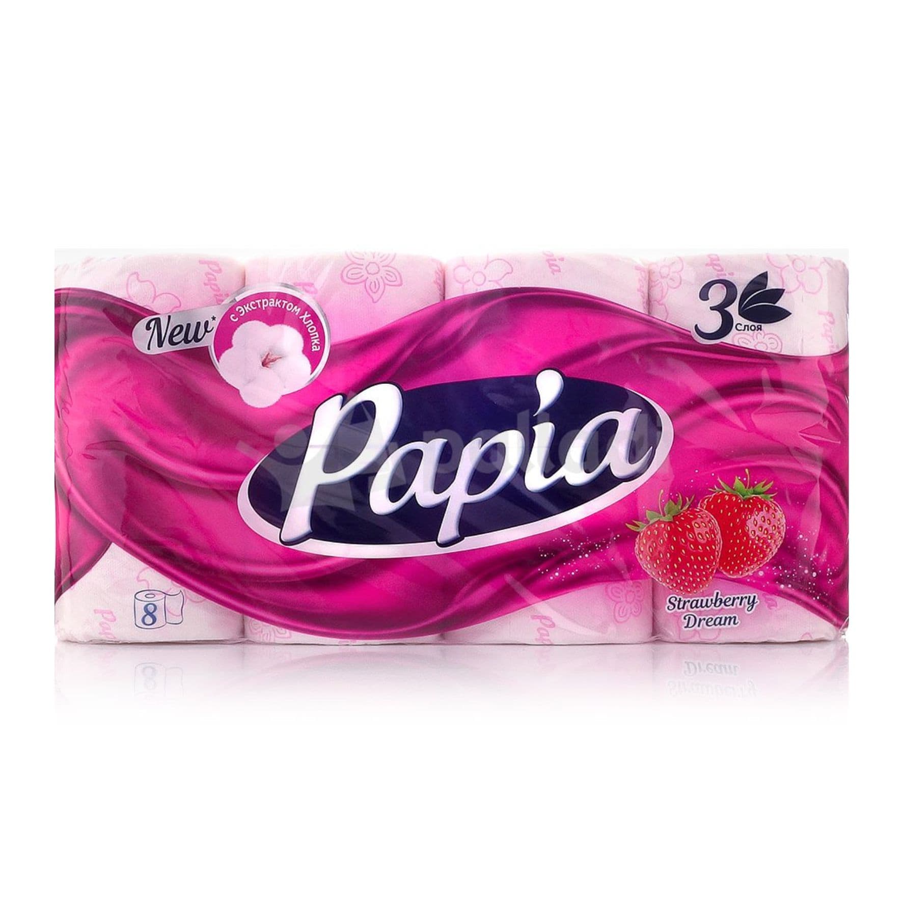 Бумага туалетная Papia "Клубничная мечта" 3-х сл. (8 рул.)