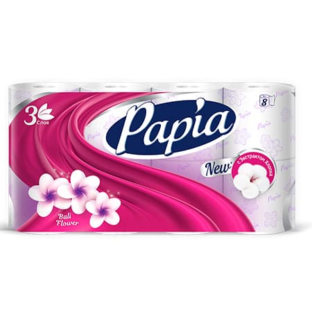 Бумага туалетная Papia Цветы Бали 3-х сл. (8 рул.)