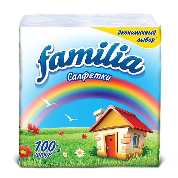 Салфетки бумажные Familia Радуга/Comfort (100шт.) 5039302/5098969