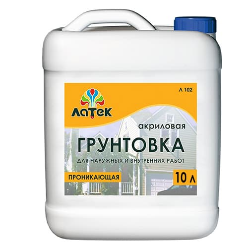 Грунтовка акриловая проникающая для наружных и внутренних работ "ЛАТЕК" 10л. Л 102/60