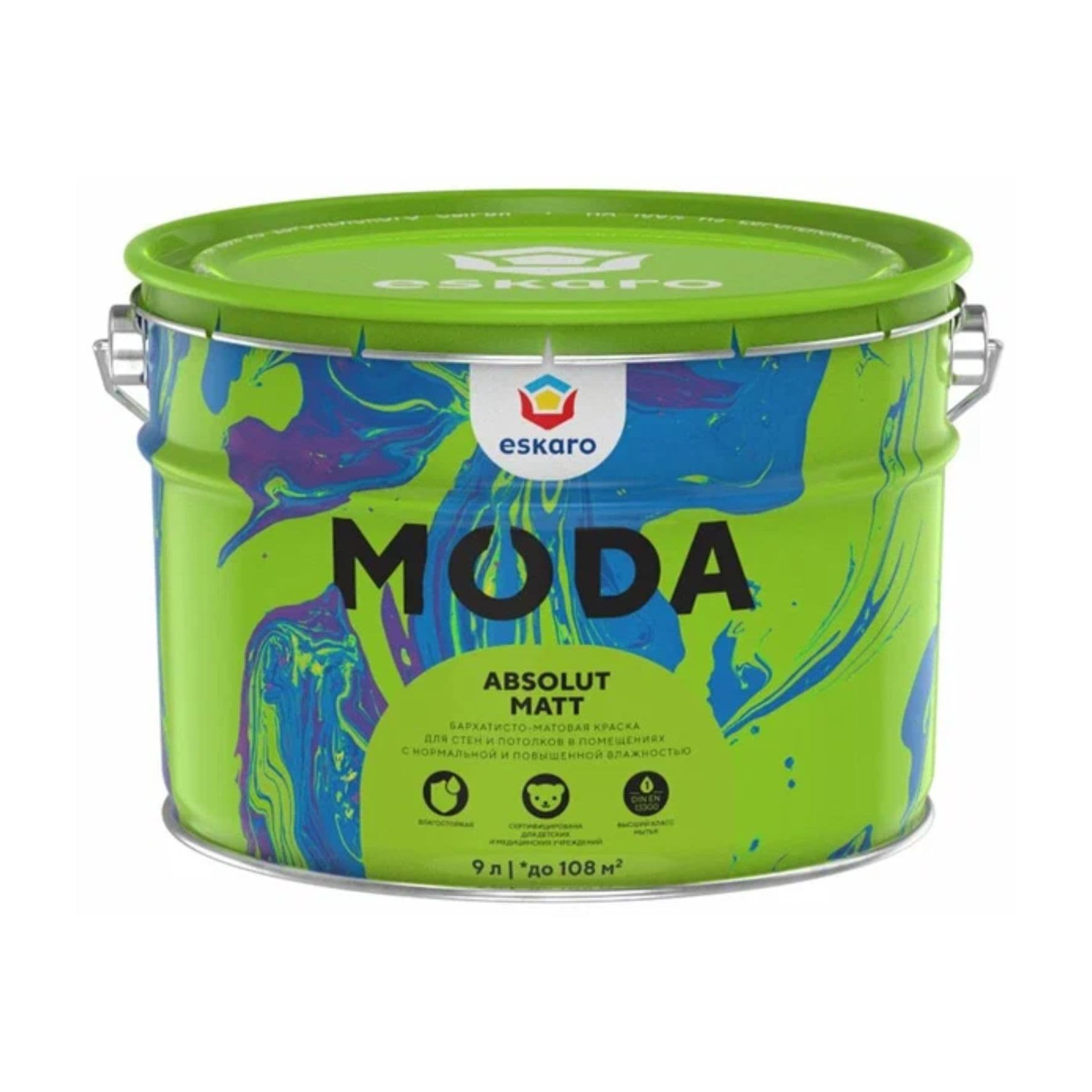 Краска матовая износостойкая Eskaro Moda Absolut Matt для стен и потолков 9л.