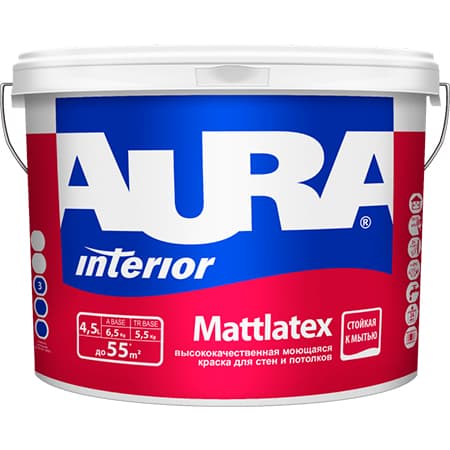 Краска моющаяся для стен и потолков Aura Mattlatex база TR 4,5л.