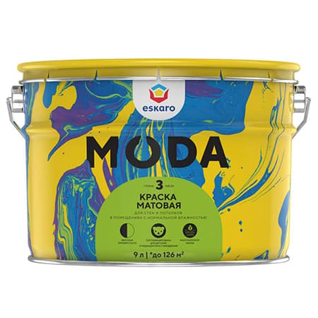 Краска моющаяся матовая Eskaro Moda 3 для стен и потолков 9л.
