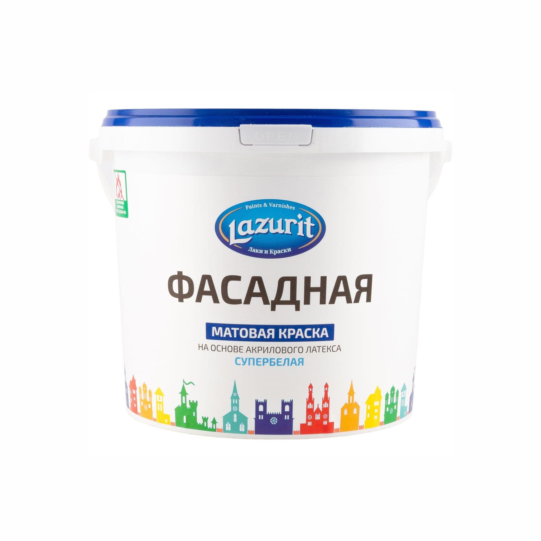 Краска фасадная матовая супербелая "Lazurit" 3кг.