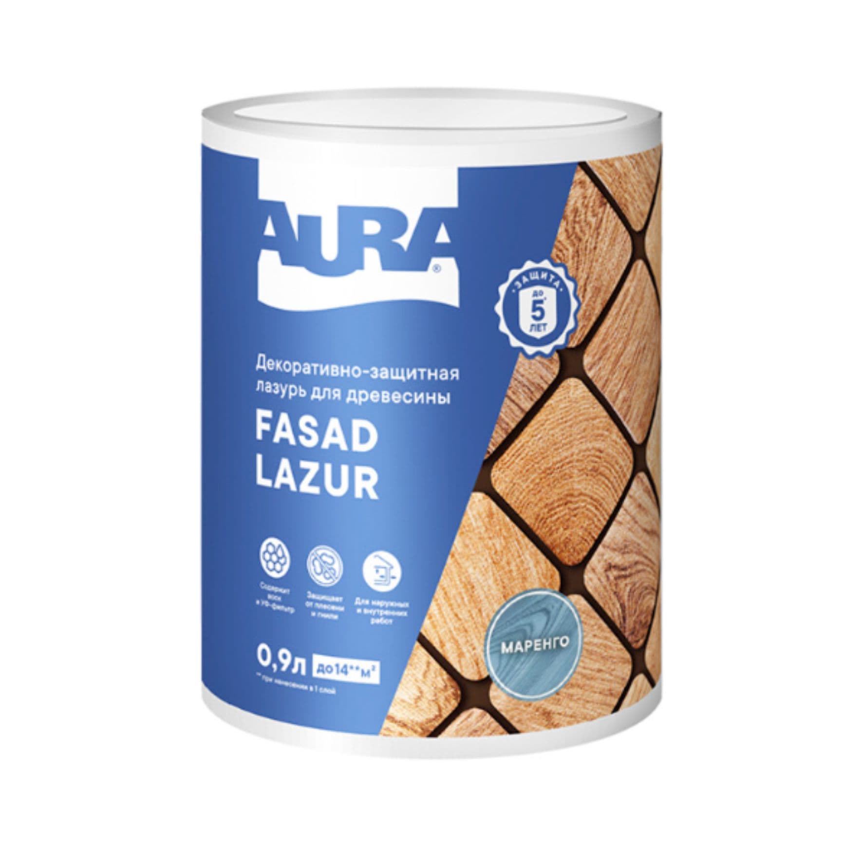 Лазурь для древесины декоративно-защитная Aura Fasad Lazur маренго 0,9л AWW009