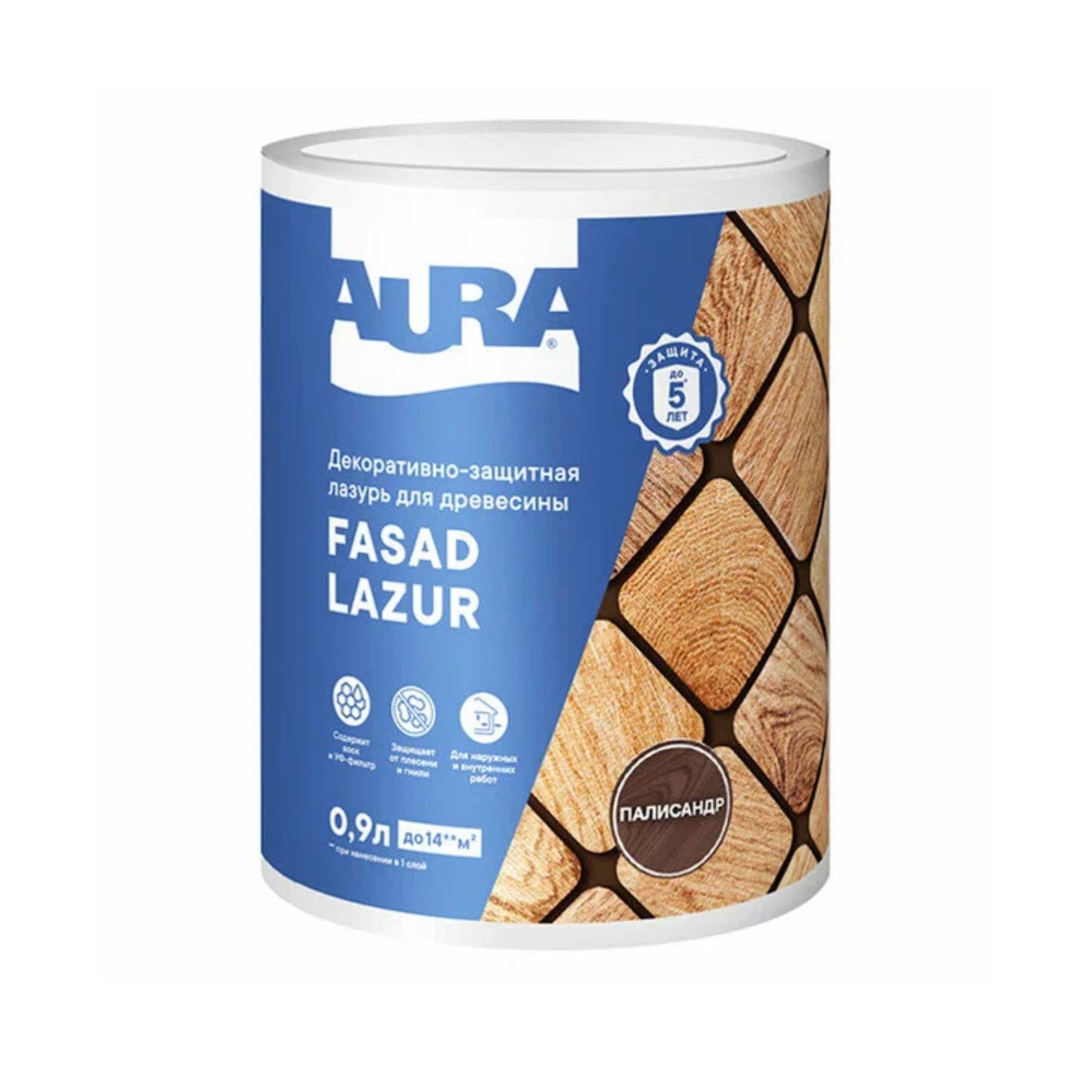 Лазурь для древесины декоративно-защитная Aura Fasad Lazur палисандр 0,9л AWW005/3