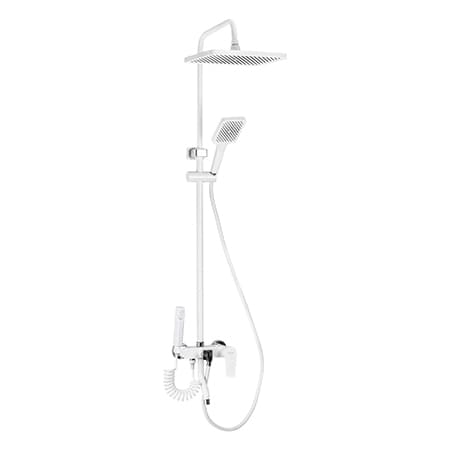 BRIMIX - Смеситель стойка душевая "тропический " с 2 лейками и гигиенич. душем, АБС белый 3053