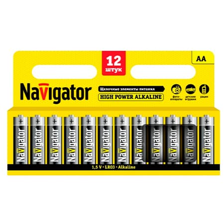 Элемент питания алкалиновый AA/LR6 94 782 NBT-NE-LR6-BP12 (блист.12шт) NAVIGATOR 94782 RS
