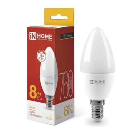 Лампа светодиодная LED-Свеча-VC 8Вт 230В E14 3000К 720лм IN Home