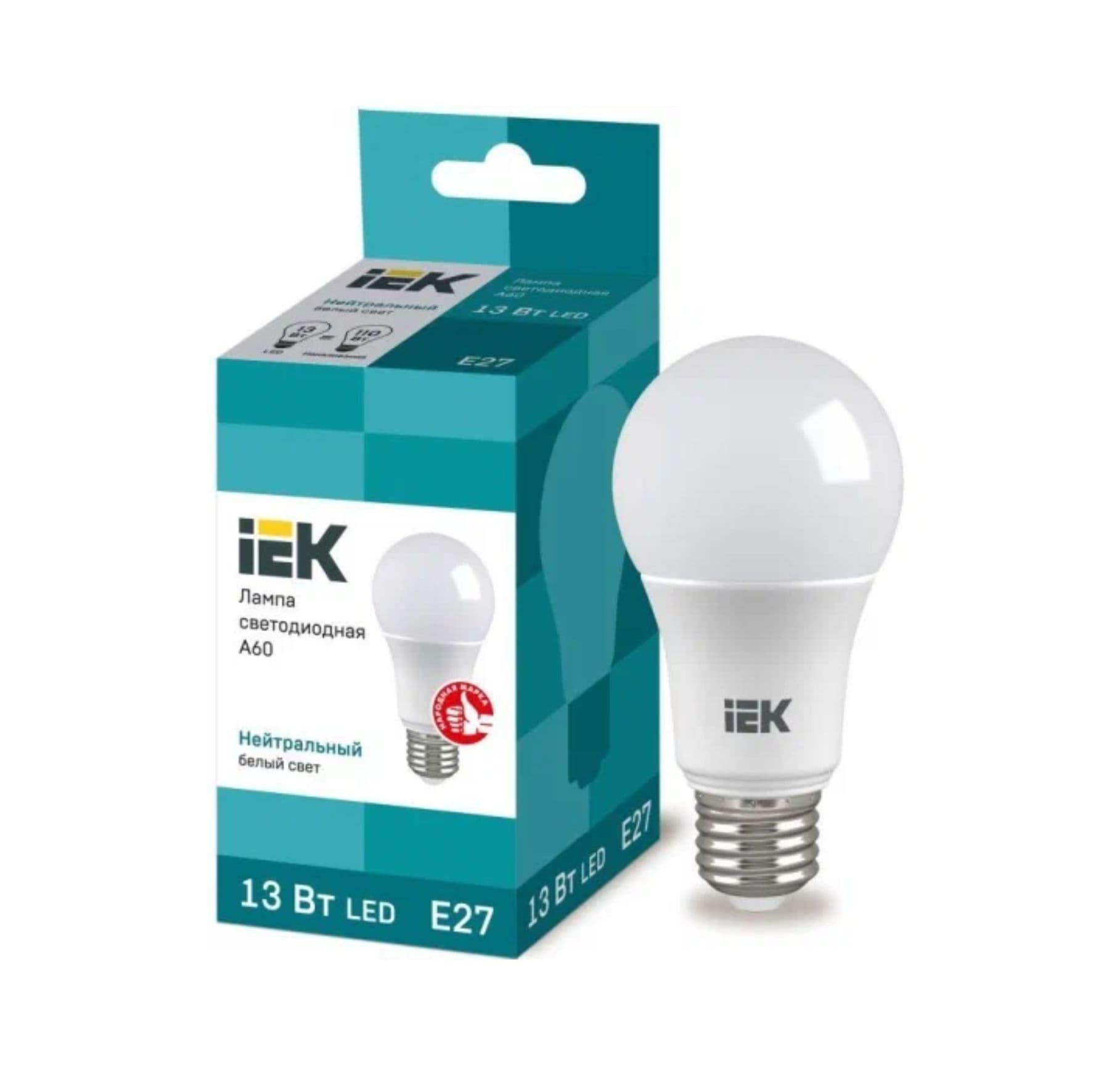 Лампа IEK светодиод 13Вт груша А60 Е27 4000К 1170Лм матовая IEK (10/100)