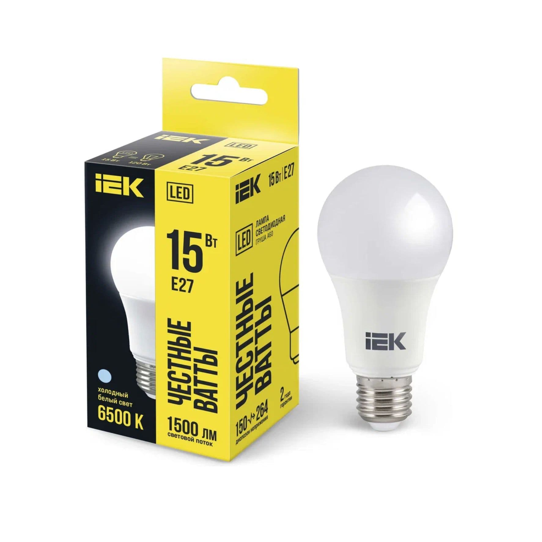Лампа IEK светодиод 15Вт груша А60 Е27 6500К 1350Лм матовая IEK (10/100)
