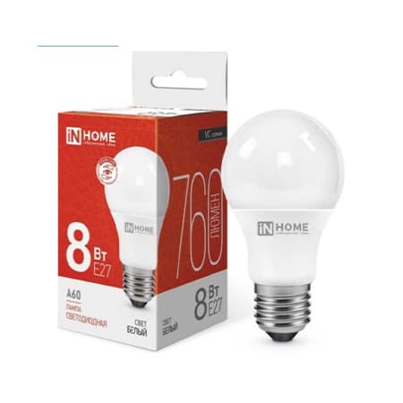 Лампа светодиодная LED-A60-VC 8Вт грушевидная 4000К нейтр. бел. E27 760лм 230В IN HOME 4690612024028