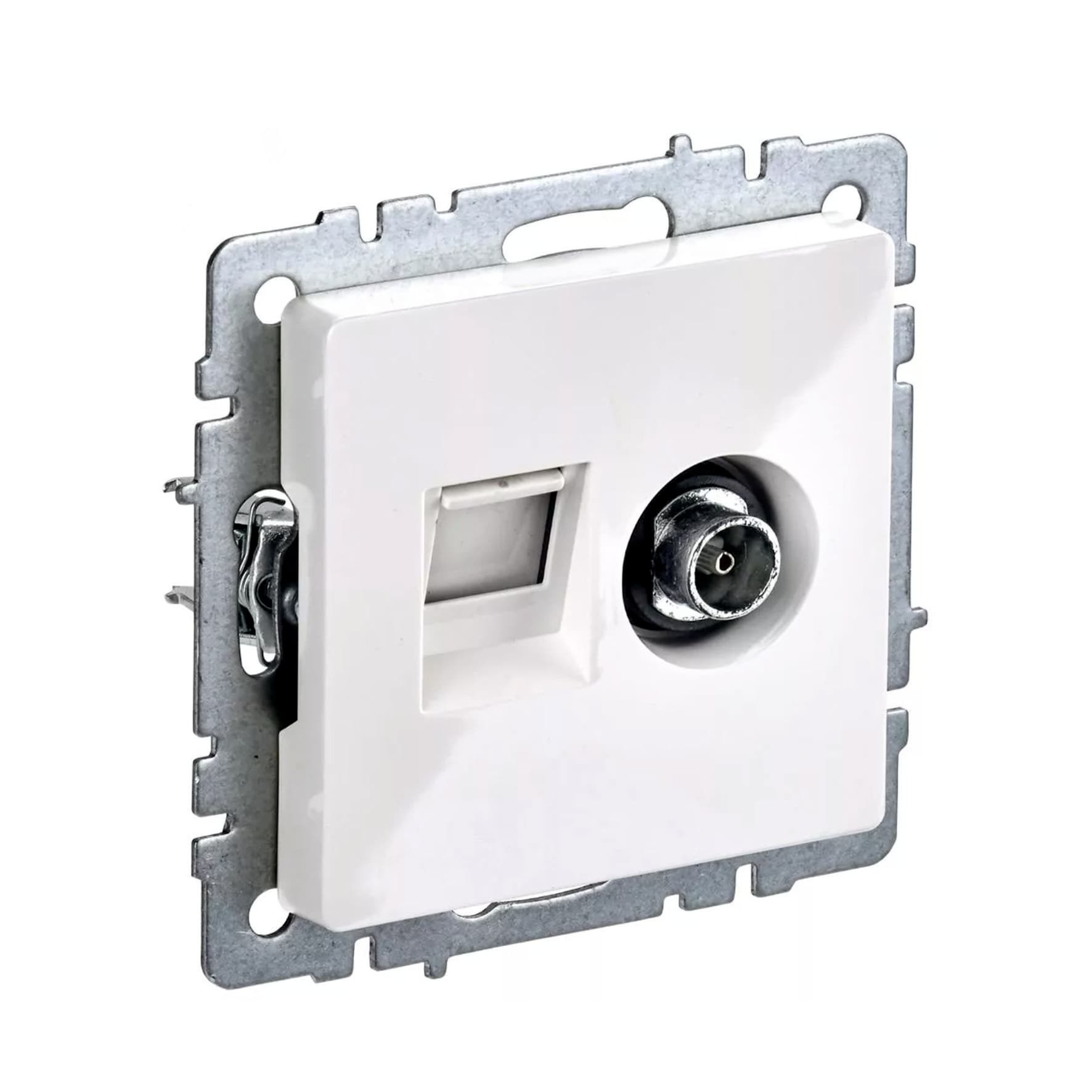 Розетка компьютерная + телевизионная 2-м Brite РТВ/РК12-БРБ RJ45 кат.5E + TV бел. IEK BR-AK20-1-K01