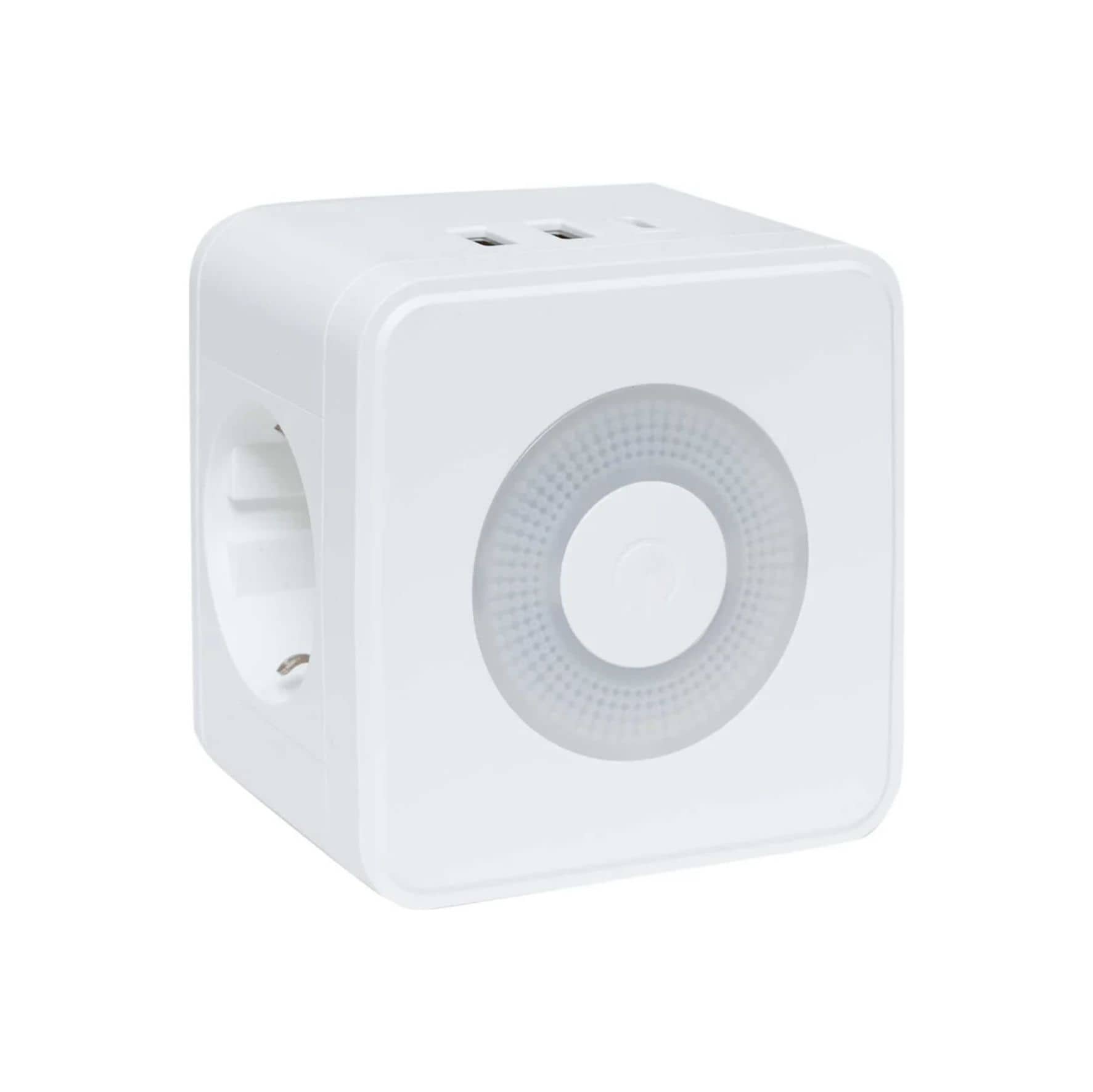 Тройник "Куб" 2 гнезда 2USB 2,4А+Type C + Ночник