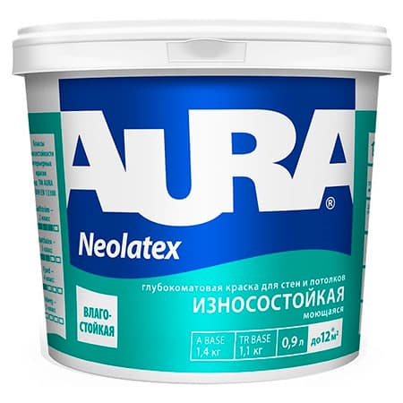 Краска износостойкая для стен и потолков "Aura Neolatex база TR" 0,9л