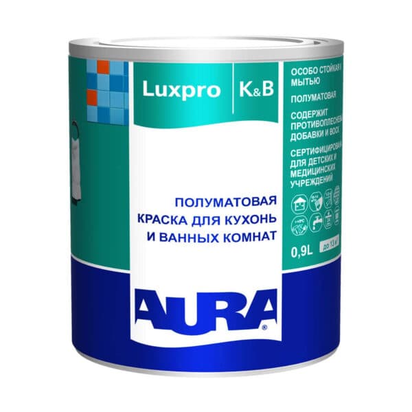 Краска для кухонь и ванных полуматовая "AURA Luxpro Kitchen & Bathroom" 0,9л