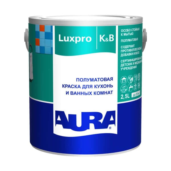 Краска для кухонь и ванных полуматовая "AURA Luxpro Kitchen & Bathroom" 2,5л