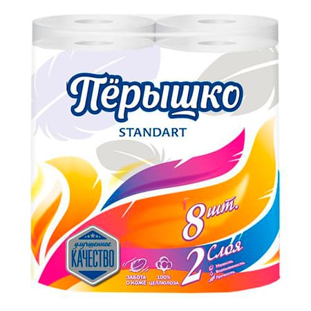 Бумага туалетная Перышко Standart 2сл (8 рул.) КИ-5727