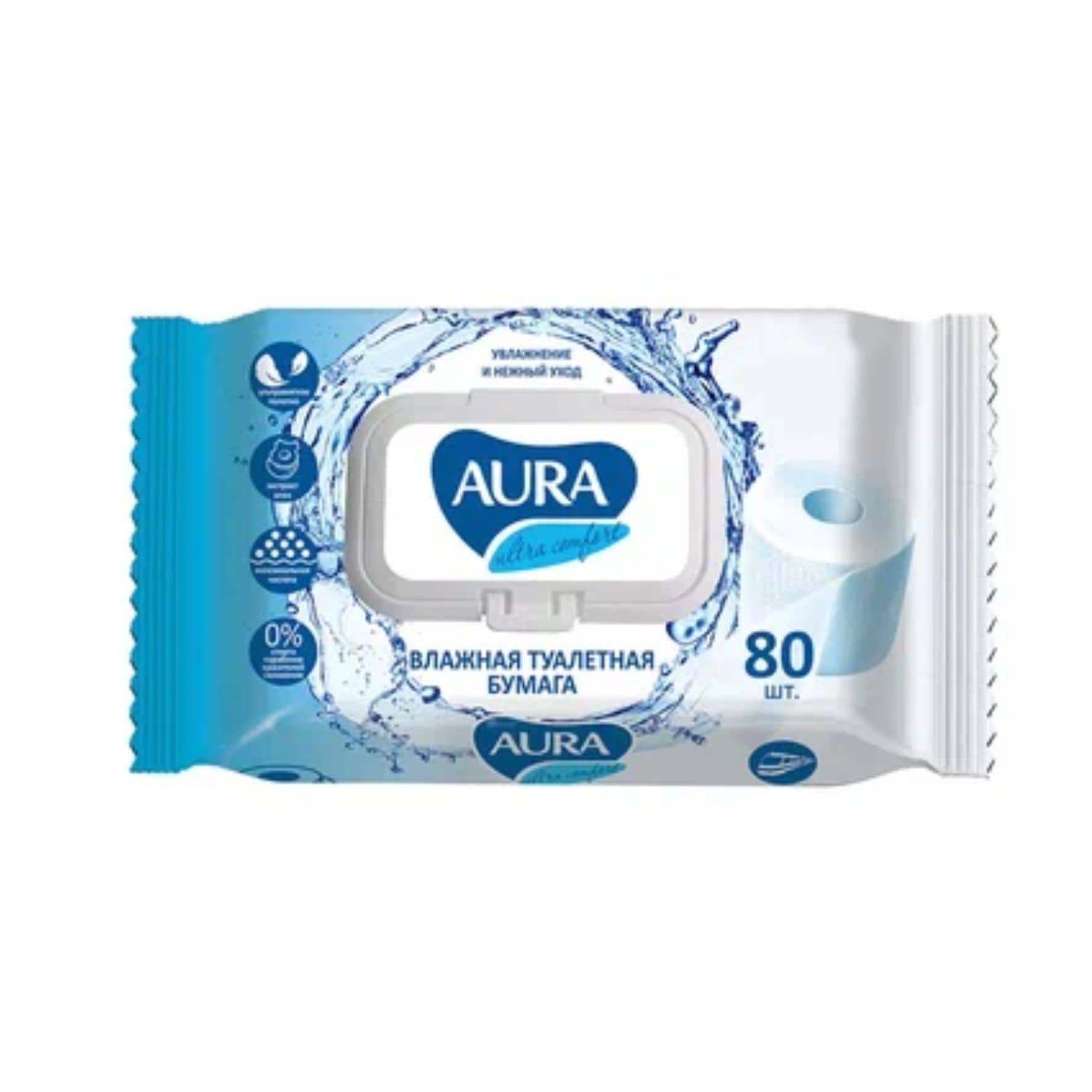 Влажная туалетная бумага Aura 80шт