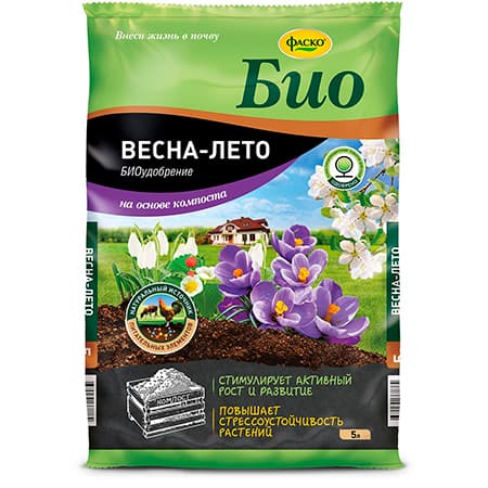 Удобрение сухое Фаско Био на основе компоста Весна-Лето органоминеральное 5л