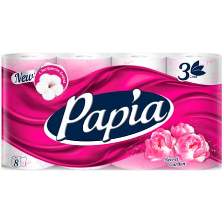 Бумага туалетная Papia Secret Garden 3-х сл. (8 рул.)