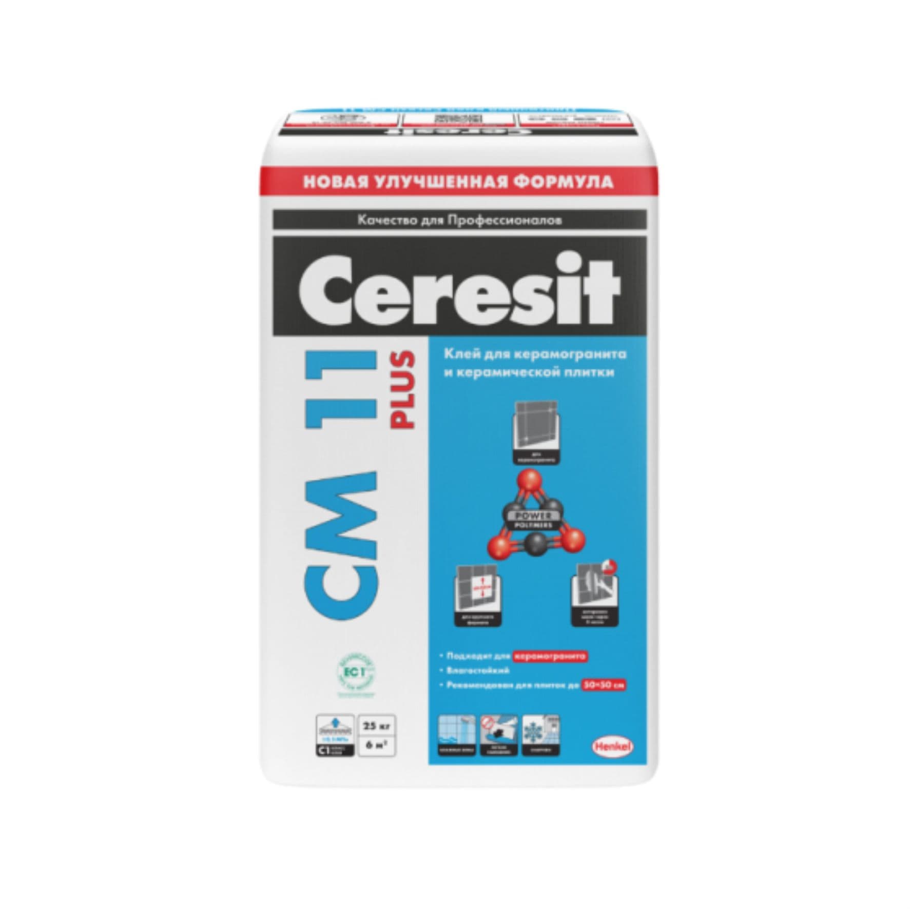 Клей цементный Ceresit CM-11 PRO для керамической плитки для внутренних/наружных работ 25кг/48