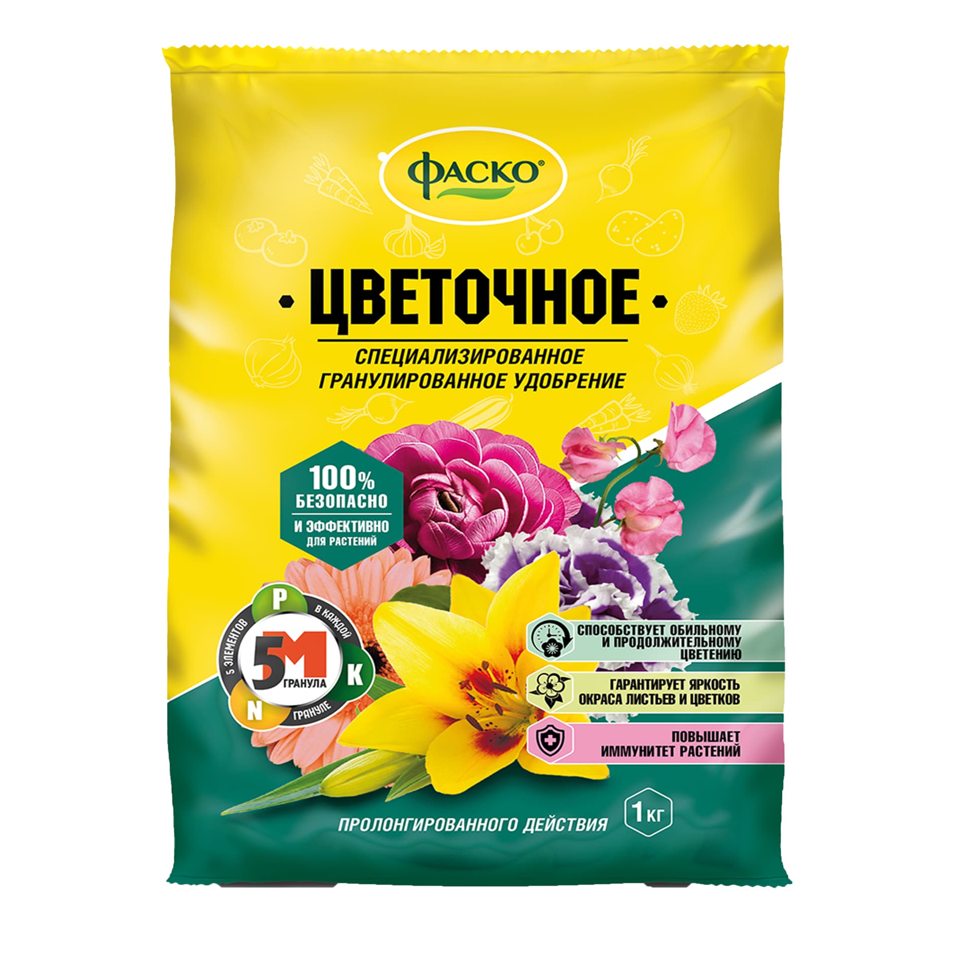 Удобрение сухое Фаско 5М минеральное для Цветов гранулированное 1 кг