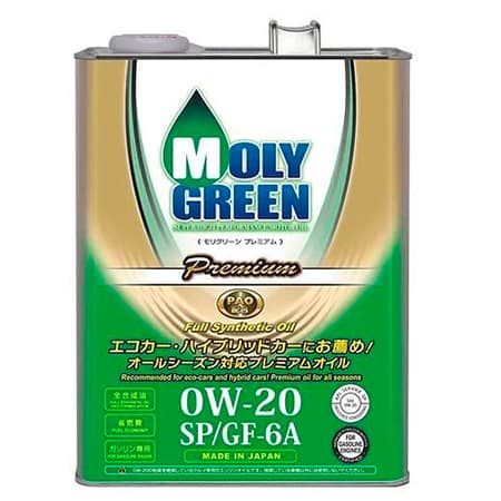 Масло моторное 0W-20, 4л (синтетика), MolyGreen Premium SP/GF-6A (бензин)