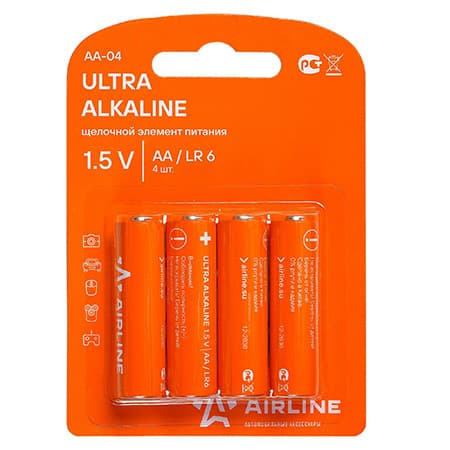Батарейки алкалиновые AA, 1.5В, 4 шт. Airline (арт. AA04)