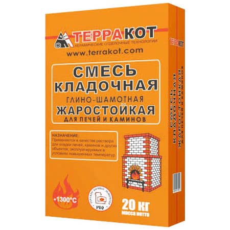 Смесь кладочная глино-шамотная жаростойкая для печей и каминов Терракот 20кг 1/48