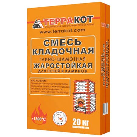 Смесь кладочная глино-шамотная жаростойкая для печей и каминов Терракот 20кг 1/48