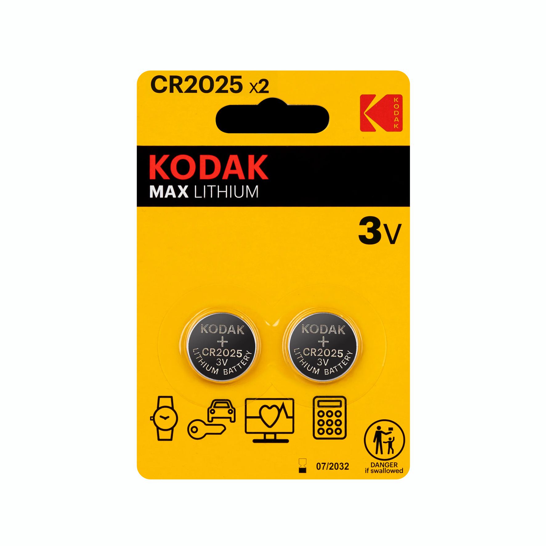 Батарейка литиевая, CR2025, 2 шт. Kodak (арт. CR2025-2BL)